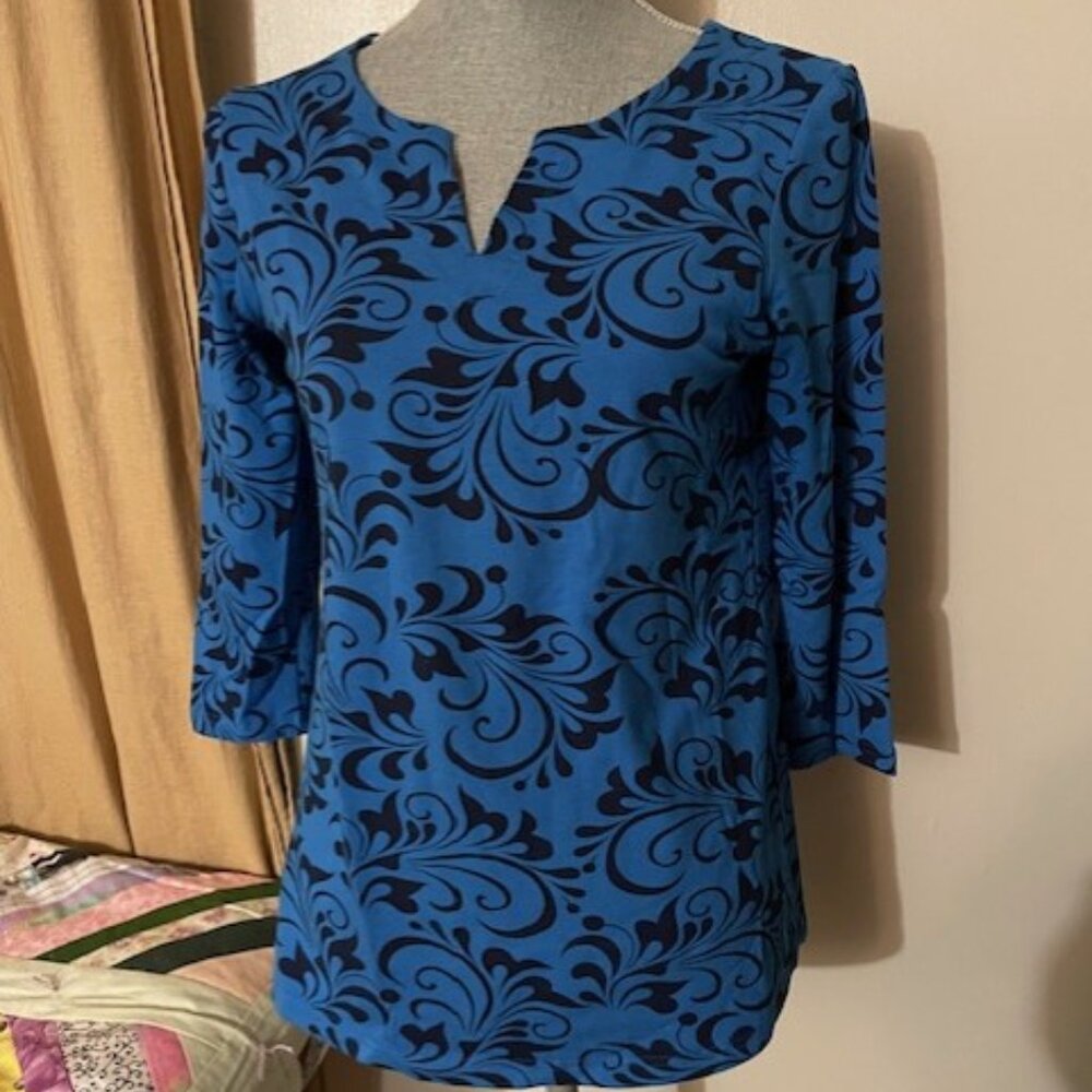 BLUE SKY CLOTHING Bamboo Blend 3/4 Sleeves Tee Shirt Blue Black Size S